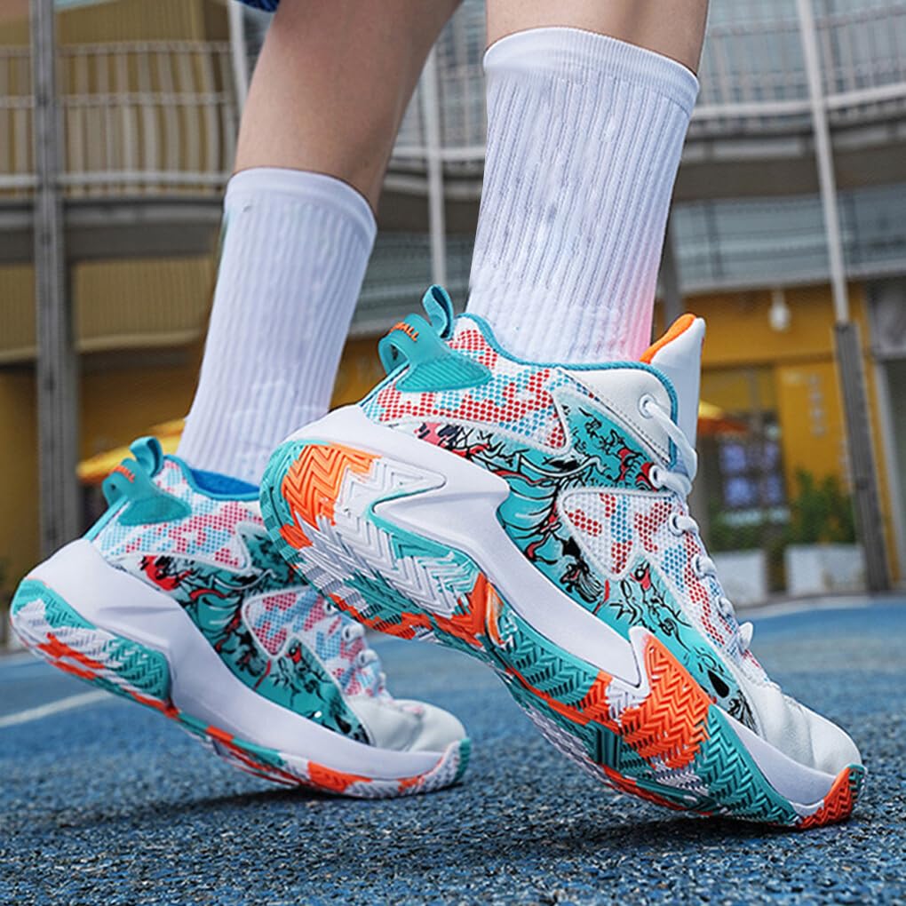 Zapatillas de baloncesto para hombre, zapatillas transpirables para parejas, gimnasio, calzado para correr, Blanco Naranja, treinta y ocho