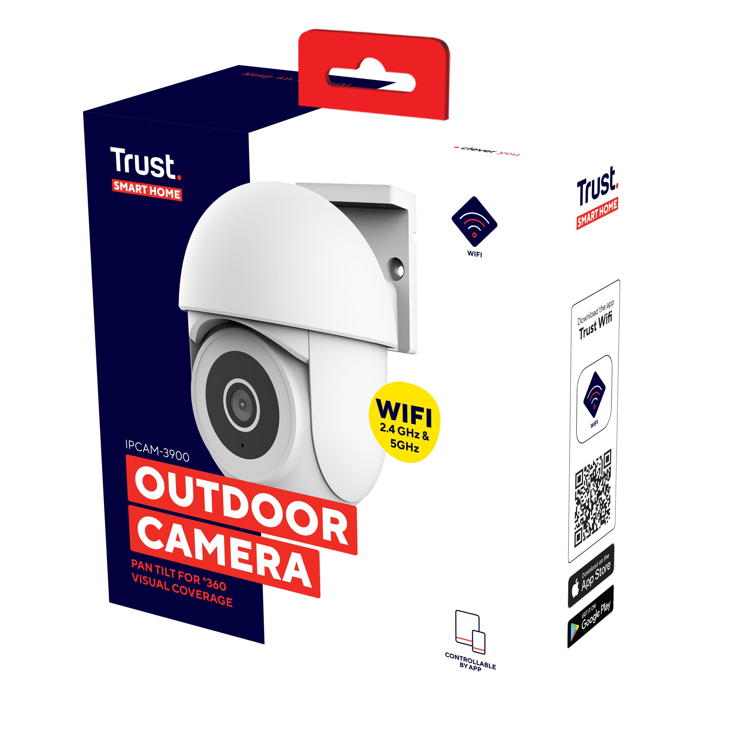 Trust IPCAM-3900 Camera de Surveillance 360° Exterieure avec Vision Nocturne, Lumière/Sirène/Microphone Intégrés, Détection Humaine, Camera WiFi avec Application, Blanc