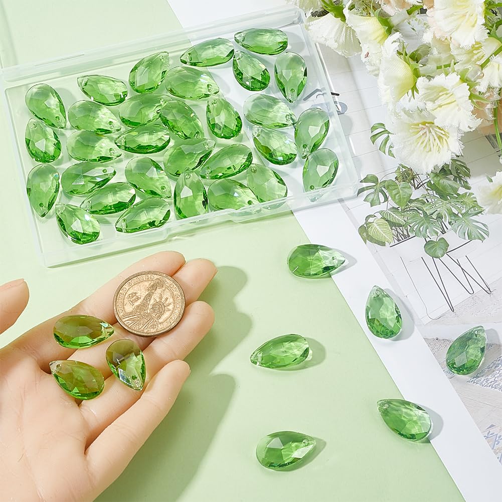 SOFPLATE 1 Box 40pcs Faceted Teardrop Charms Green Glass Teardrop Beads Pale Green Tear Drop Pear Crystal Prism August Birthstone Charms For jewellery Making Charms Lamp Home Hanging Decoration DIY - Image 3