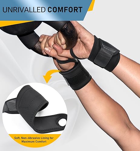 Miniatura 3 de Paquete de 2 muñequeras de levantamiento de pesas, muñequeras de neopreno grueso y duradero para levantamiento de pesas, entrenamientos de gimnasio,