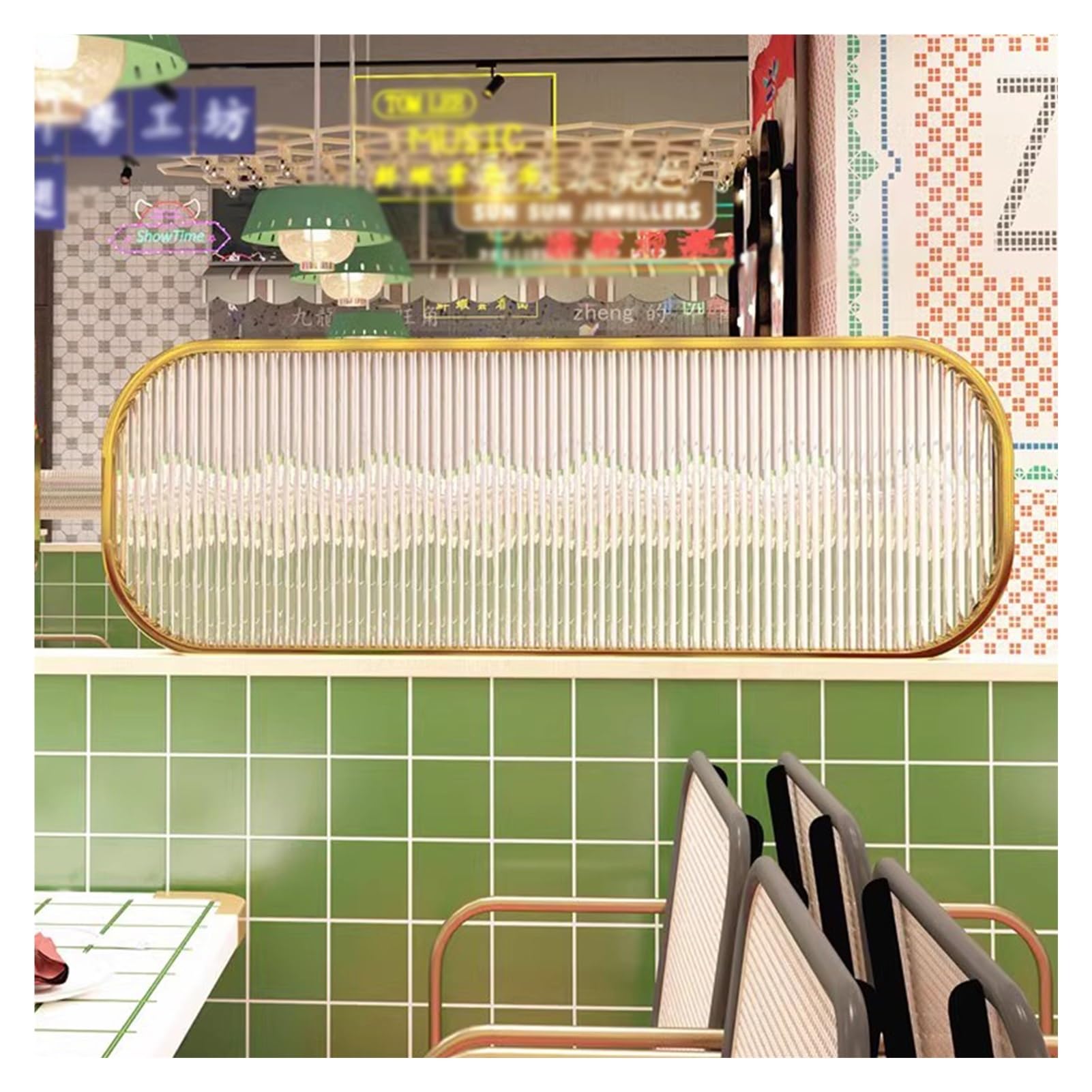 MSHGSKU Dividers For Dining Areas, Translucent Raised Striped Glass Restaurant Decorative Partitions, Hot Pot Half Wall Countertop Low Fence For Front Desk, Bar (Color : Gold, Size : 90X30CM)