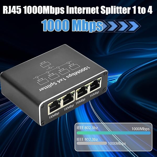 LAN Splitter 1 to 4 with 1 m Network Cable, Ethernet Switch 4 Port, LAN Splitter 1000 mbps, Ethernet Switch RJ45 for Computer, Router, Set-Top Box, Adsl, Digital Tv, Et - 3