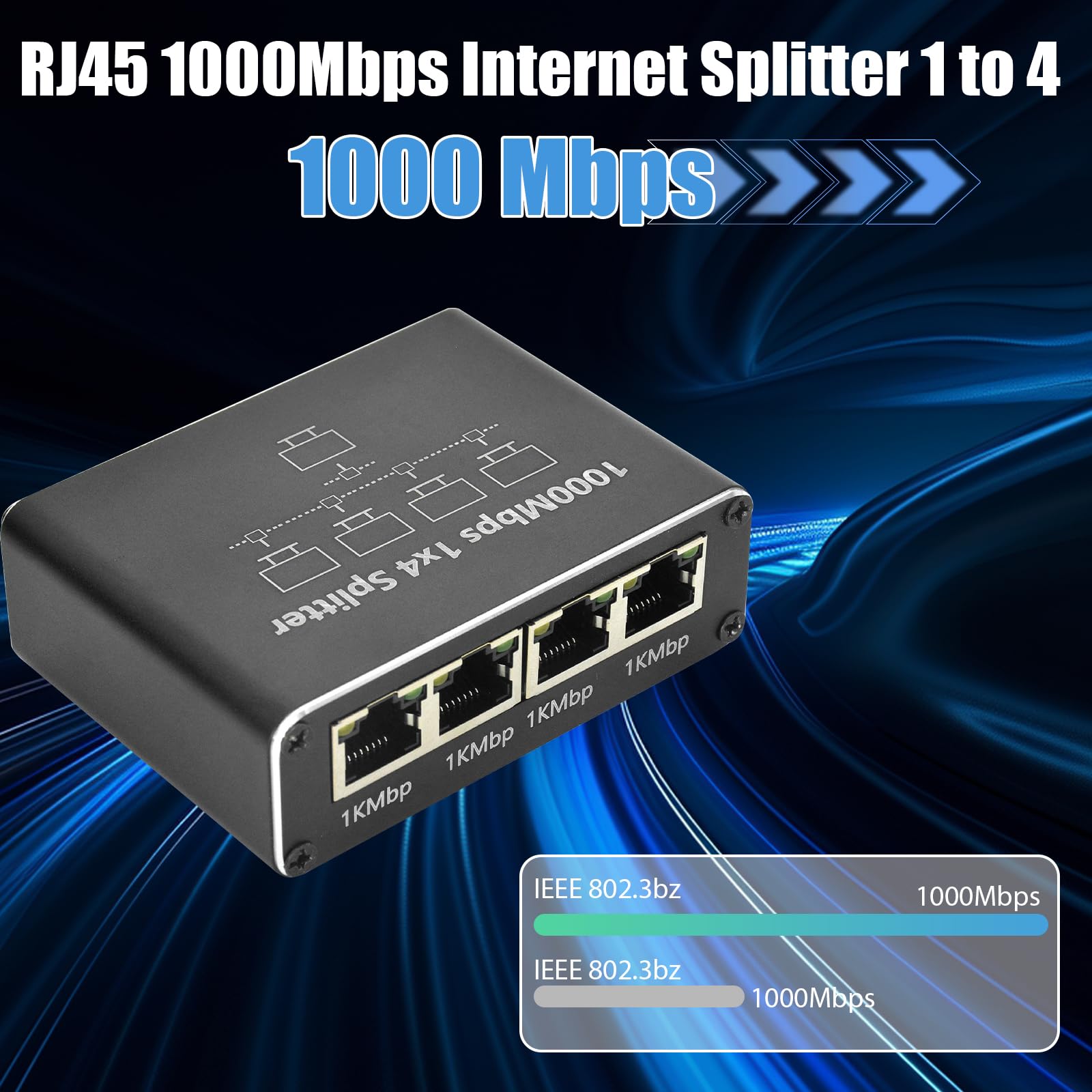 LAN Splitter 1 to 4 with 1 m Network Cable, Ethernet Switch 4 Port, LAN Splitter 1000 mbps, Ethernet Switch RJ45 for Computer, Router, Set-Top Box, Adsl, Digital Tv, Et - 4