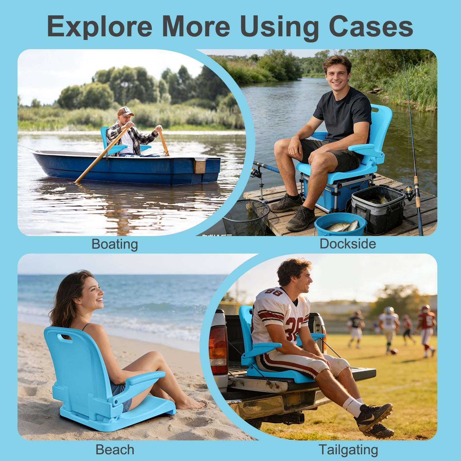 East Oak Pool Chairs with Armrests, Foldable Outdoor Chair with Handle and Drainage Hole, Portable Poolside Chair for Camping, Tailgating, Fishing, Boats, Beach (Blue, 1 Pack)