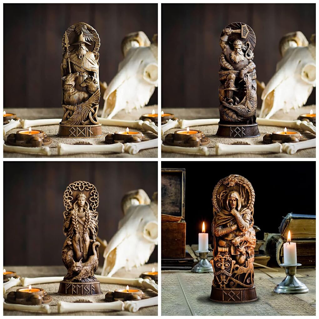 4 Stück/Set Elegante Dekoration mit nordischen Göttern, dekorative Harzstatuen, einzigartiger Stil, nordische Götter, Skulpturenornament