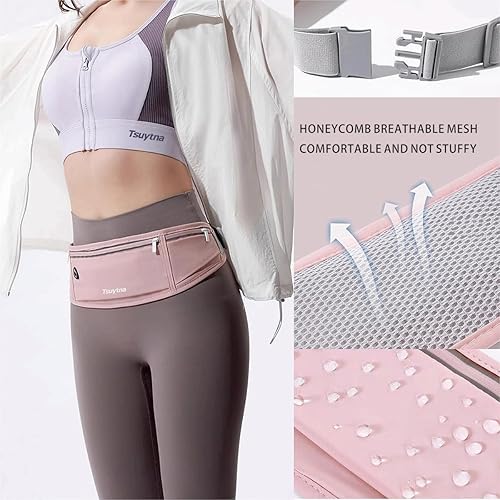 Miniatura 6 de Cinturón de correr para mujeres y hombres  Cinturón de correr delgado para teléfono con soporte para teléfono resistente al agua, 3 bolsillos correa