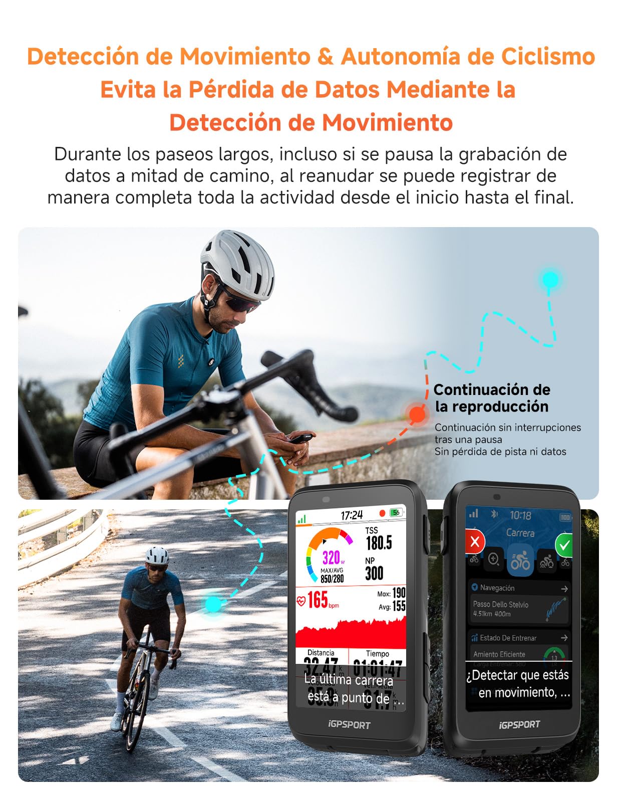iGPSPORT BiNavi GPS Bicicleta, Análisis Entrenamiento Función Recorrido Continuo Detección de Movimiento 3,5" Pantalla Táctil Control de Música y Cámara de Acción, iClimb Pro, 35H,Negro