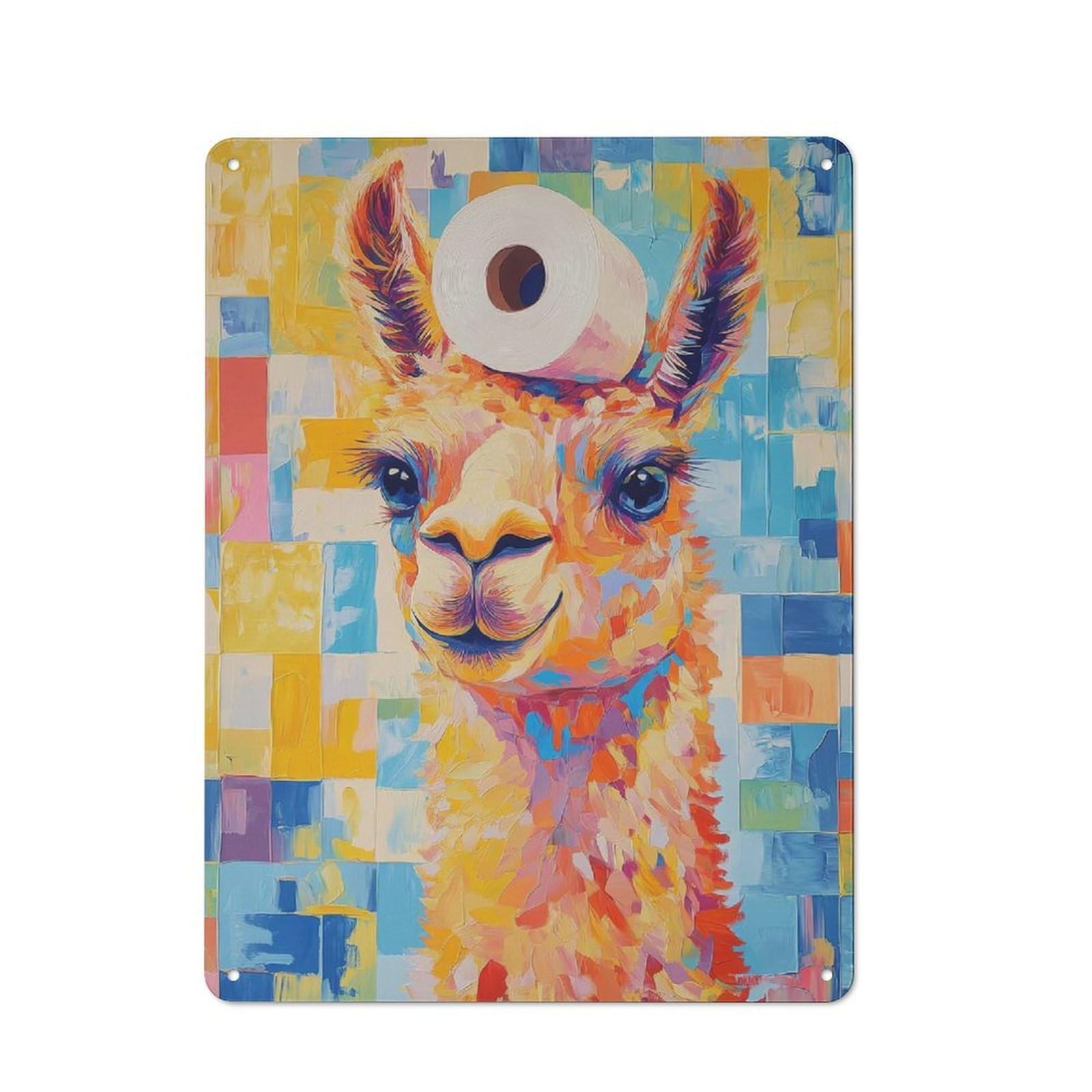Junmoney Llama With Toilet Paper Retro Metal Wall Sign 40X30cm For Man Cave Or Games Room, A Housewarming Gift For Games Room Collectors