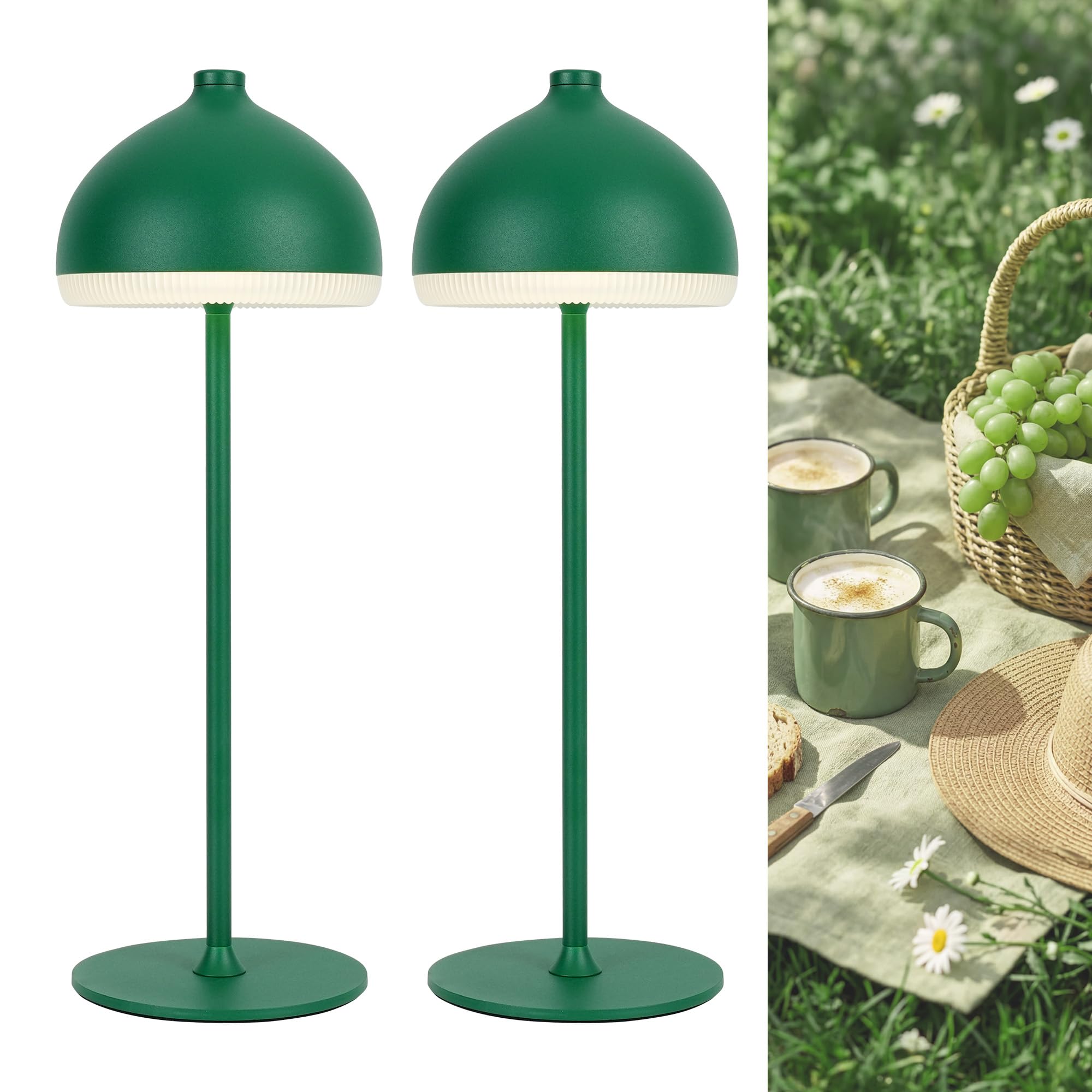 Set di 2 Lampade da Tavolo LED Senza Fili Ricaricabili, Dimmerabili Touch, 3 Tonalità di Luce, Illuminazione d’Ambiente per Camera da Letto e Soggiorno