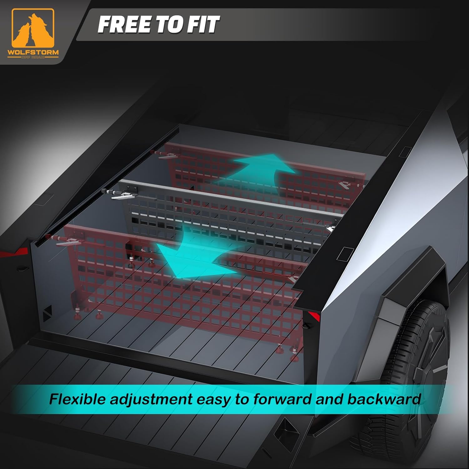 Wolfstorm Truck Bed Divider for 2024-2026 Tesla Cybertruck, Steel Bed Cargo Divider, Functional Molle Panels for Cybertruck
