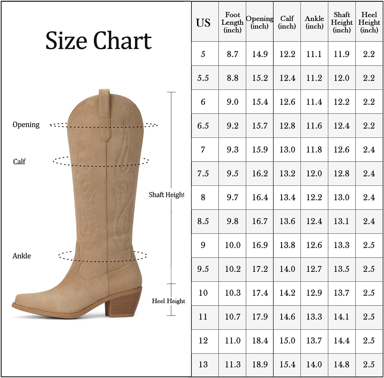 Pasuot Western Cowboy Boots for Women - Knee High Wide Calf Cowgirl Boots, Slip On Pointed Toe Chunky Heel Fashion Retro Classic Pull On Tall Boot for ladies Party concert thumbnail