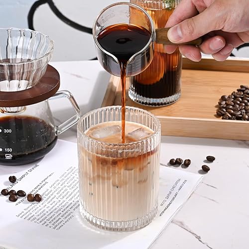 Miniatura 5 de Juego de 8 vasos de cristal vintage acanalados, 4 vasos altos de 12 onzas, vasos de 4 rocas de 14 onzas, vaso de cóctel acanalado, utilizado para