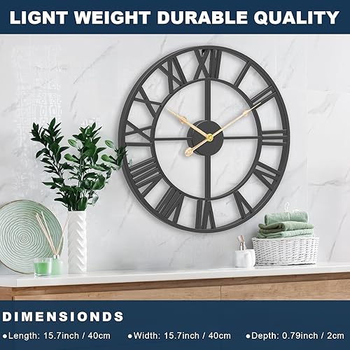 Miniatura 2 de Reloj de pared grande para sala de estar, 16 pulgadas, moderno, industrial, decorativo, de metal, silencioso, funciona con pilas, relojes de pared