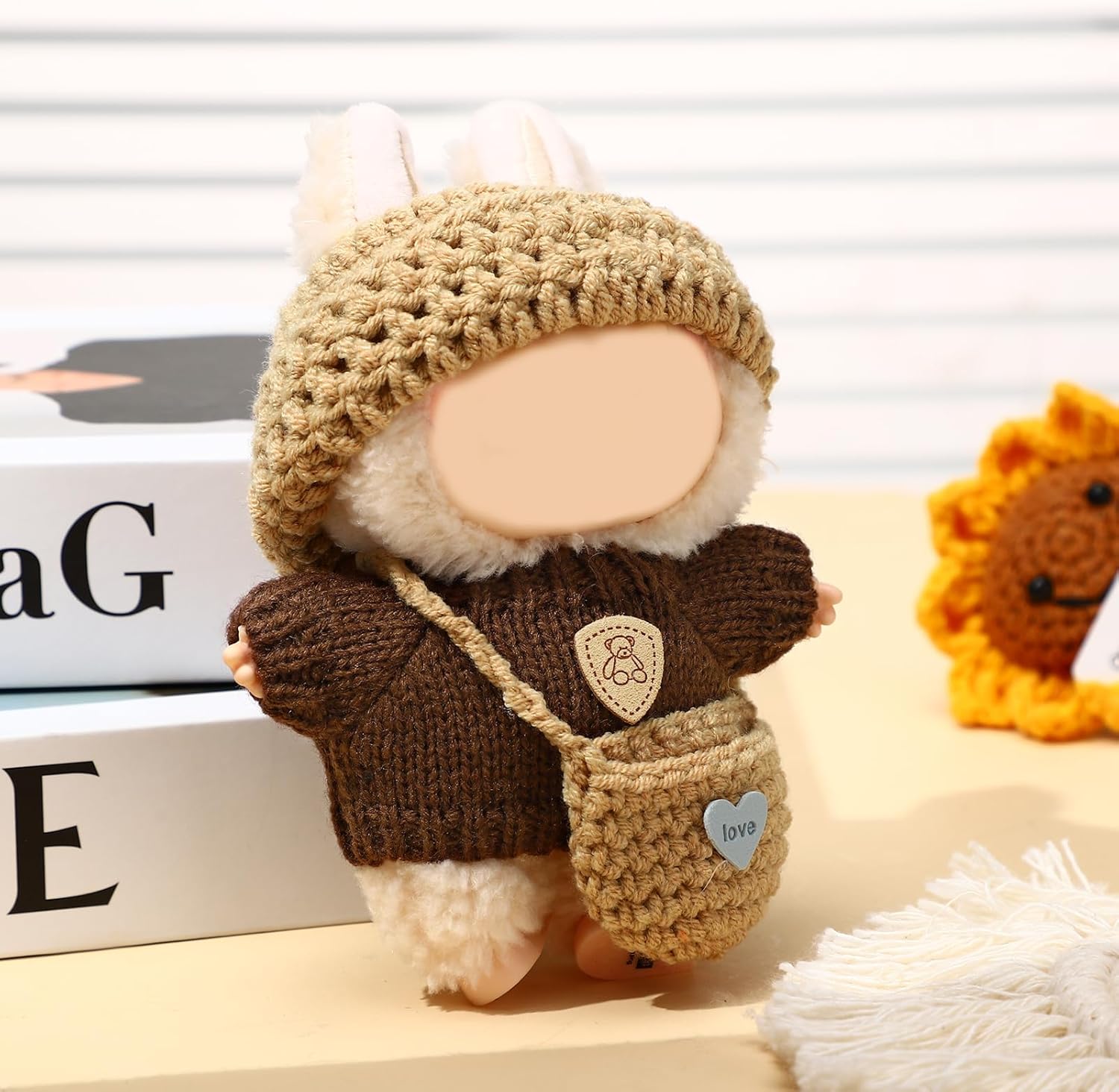 3-Piece Handcrafted Crochet Doll Clothes - Compatible with 5.91-6.7inch (15-17cm) Dolls, Stylish Doll Outfit with Hand Crocheted Hat, Sweaters, Bag