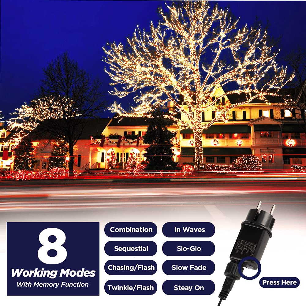 ELKTRY Luci Natale Esterno, 2000LEDs 50M Luci Albero di Natale Bianco Caldo 8 Modalità Impermeabile Catena Luminosa Natale Decorative per Albero Giardino Interno