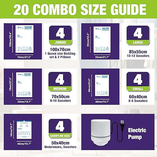 Miniatura 58 de Bolsas de almacenamiento al vacío, 10 bolsas pequeñas para ahorrar espacio, con bomba de mano para viaje, bolsas con sellado al vacío para ropa
