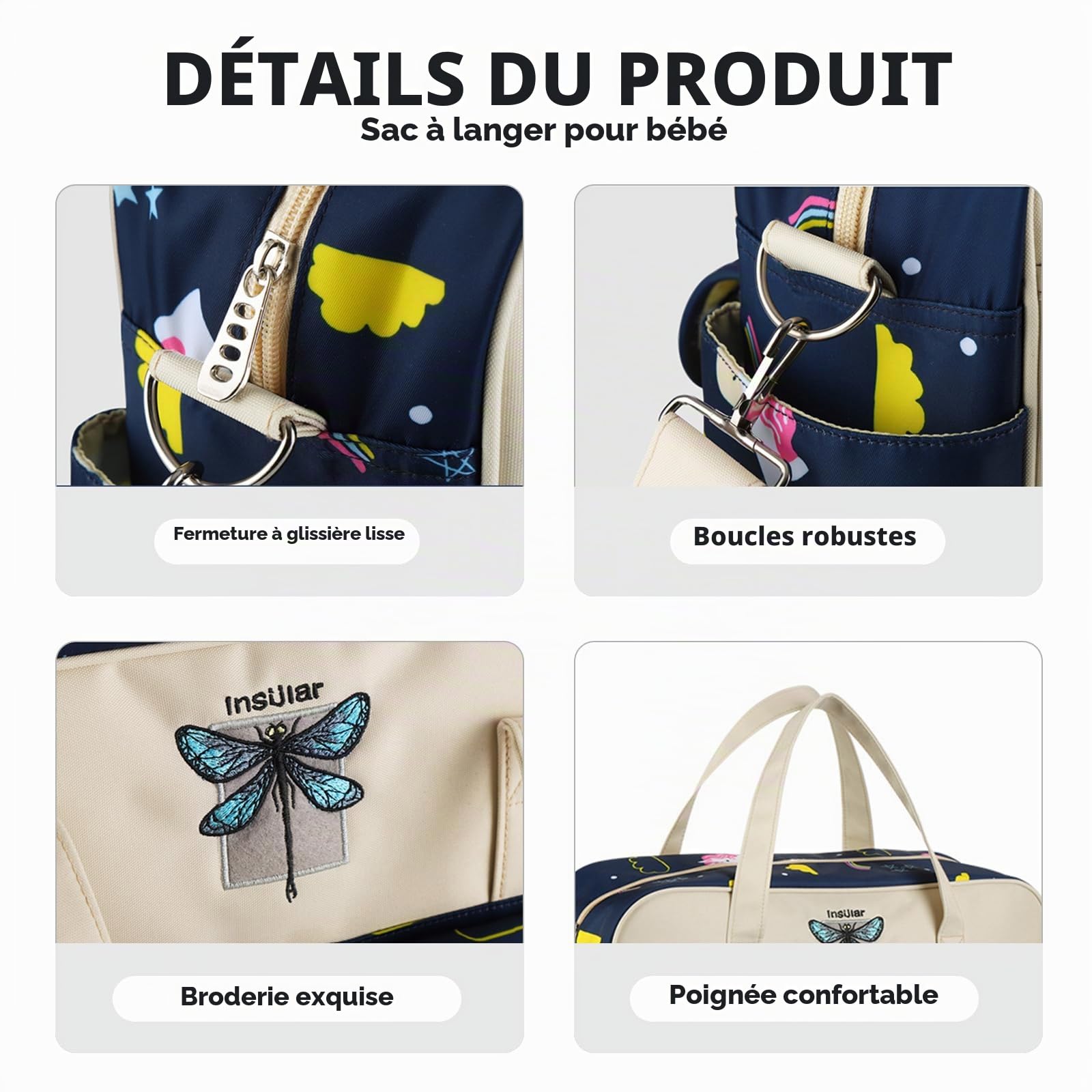 SONARIN Sac à Langer Grande Capacité, Léger et Imperméable - Fourre-tout de Voyage pour Bébé avec Bandoulière et Matelas à Langer