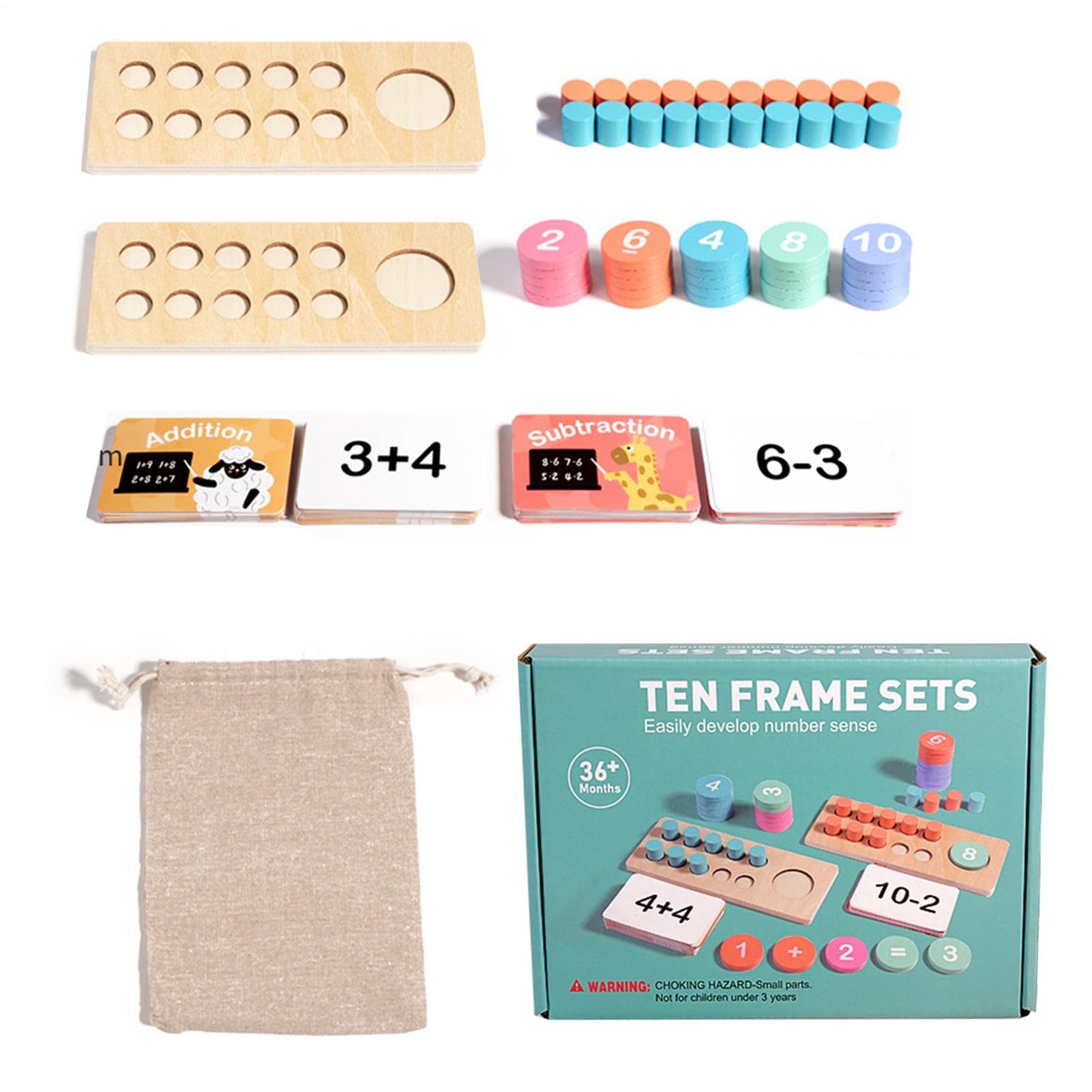 Mathematisches Set aus Holz mit Rahmen, Holzbrett mit Rahmen, mathematische Manipulationsplatte, mathematischer Rahmen zum Zählen von Zahlen für den frühen Grundschulunterricht