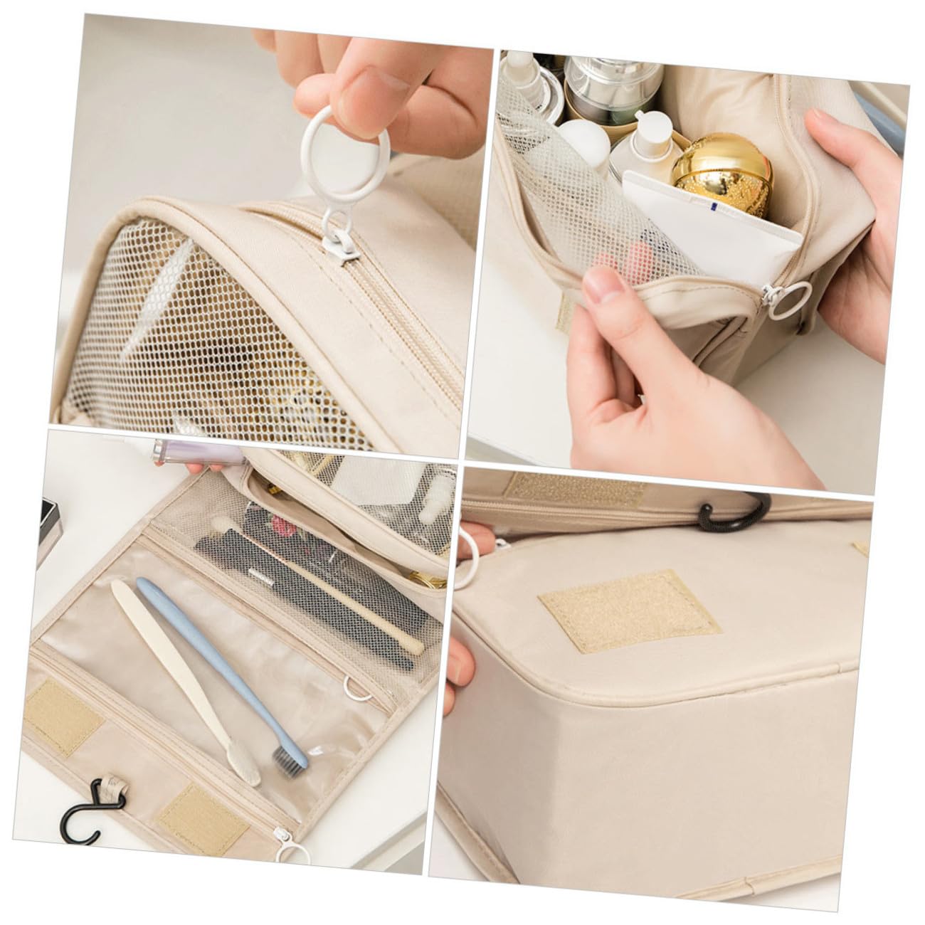 Beavorty 3piezas Neceser De Maquillaje Colgante Multiusos Bolsa De Viaje para Cosméticos Beige Organizador De Baño y Accesorios De Tocador
