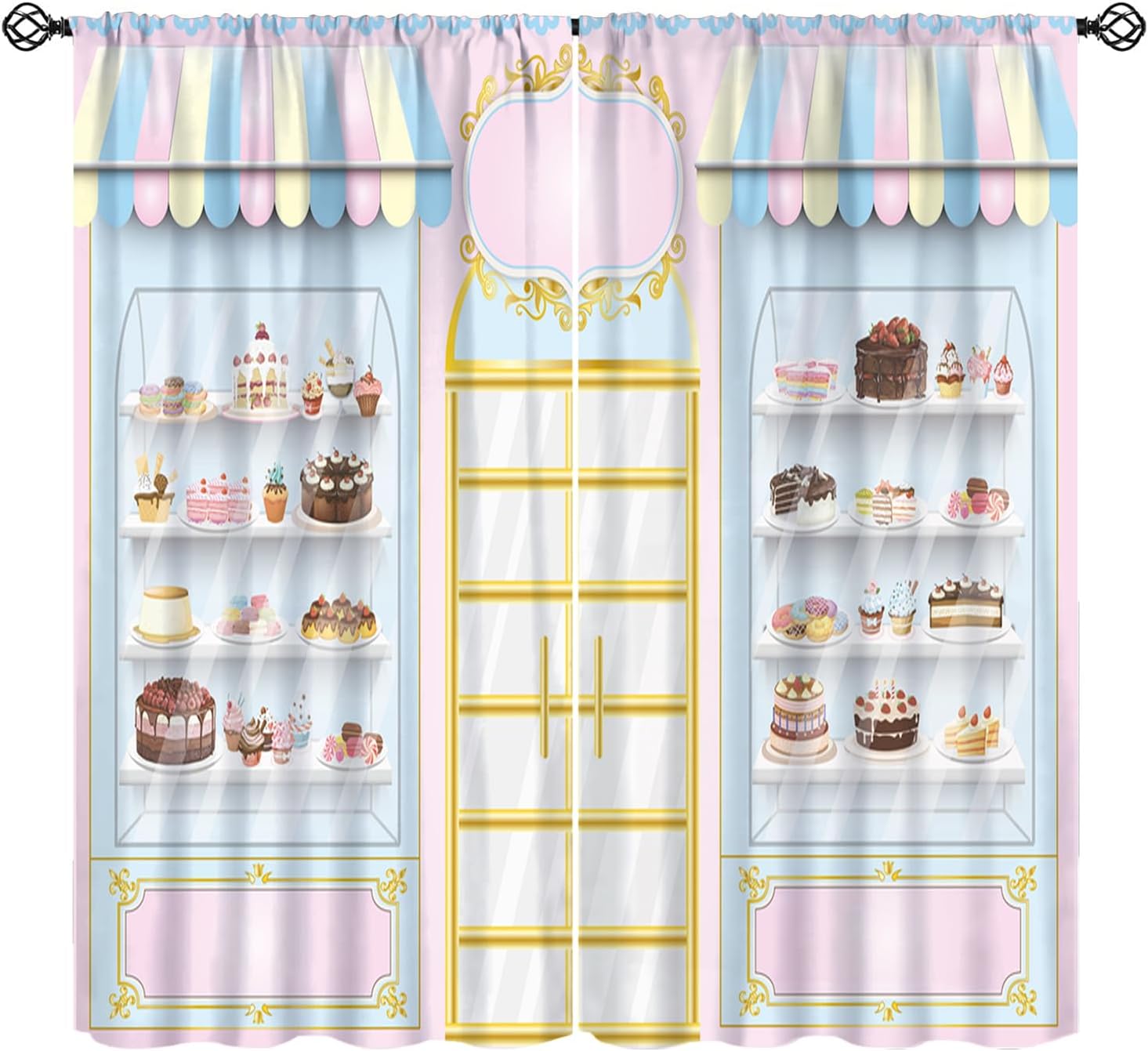 Candy Curtain for Kids Decor, Yummy Lollipop Candy Macaroon Cupcake and on Polka Dots Pattern Blackout Window Treatments, Rod Pocket Thermal Insulation Drapes for Bedroom Living Room, 42" W X 45" L