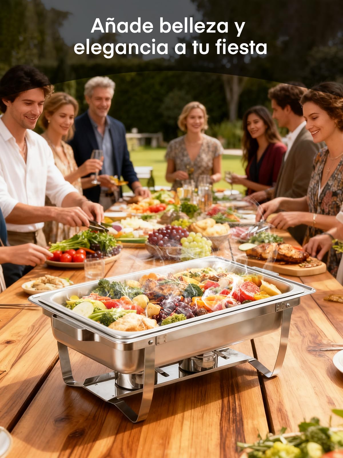 Calentadores de Comida para Buffet, 4PCS Chafing Dish Buffet Set, 9L Servidor de Calentador Buffet de Acero Inoxidable, Calentador de Alimentos para Catering Fiesta (2×GN1/1+2×GN1/2+4×GN1/4)
