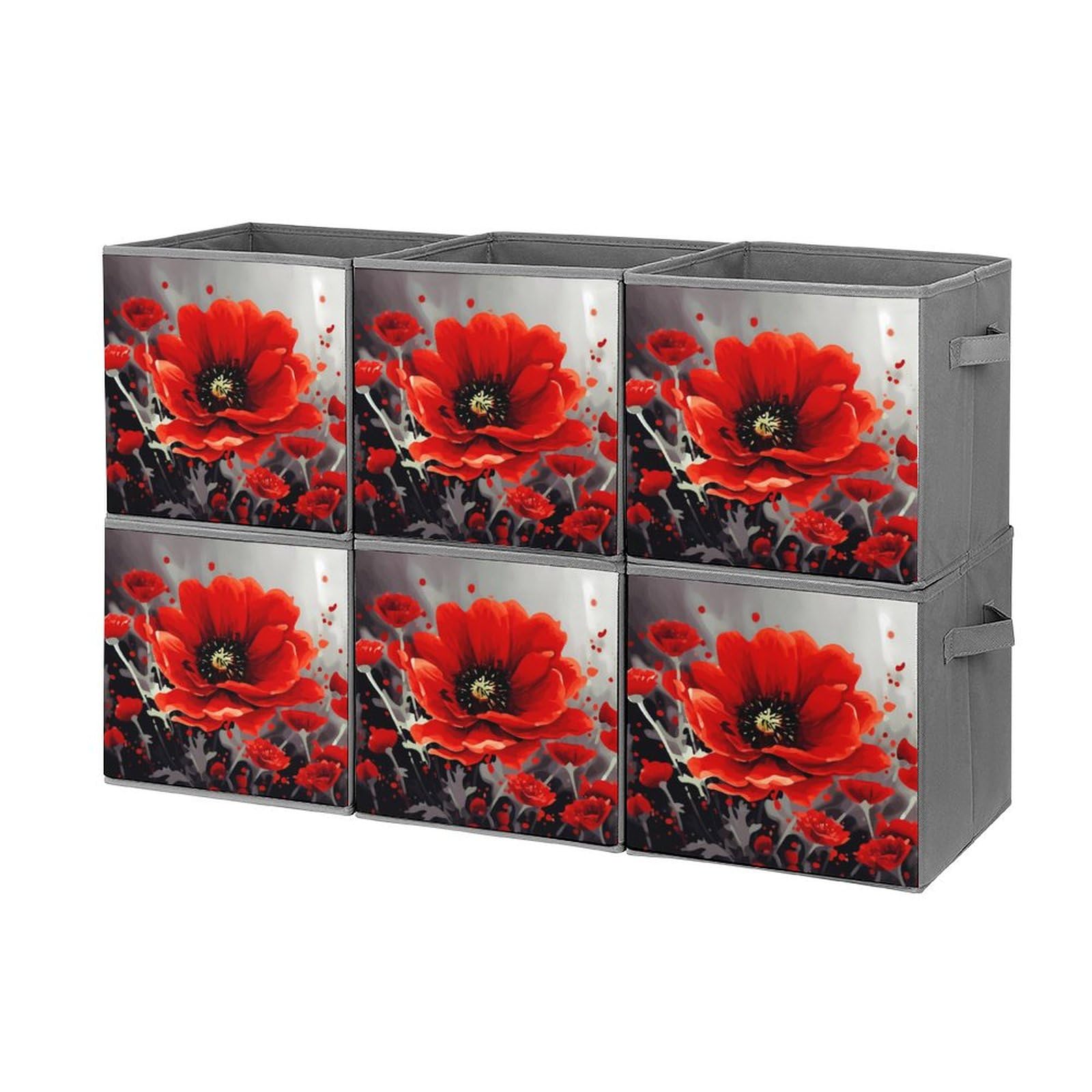 Lot de 6 bacs de rangement pliables 27,9 cm motif floral rouge
