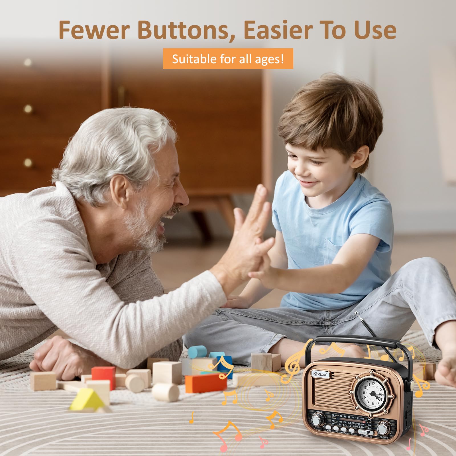 Gelielim Radios portátil AM FM SW, altavoz Bluetooth de radio vintage con sonido cristalino, funciona con batería recargable,
