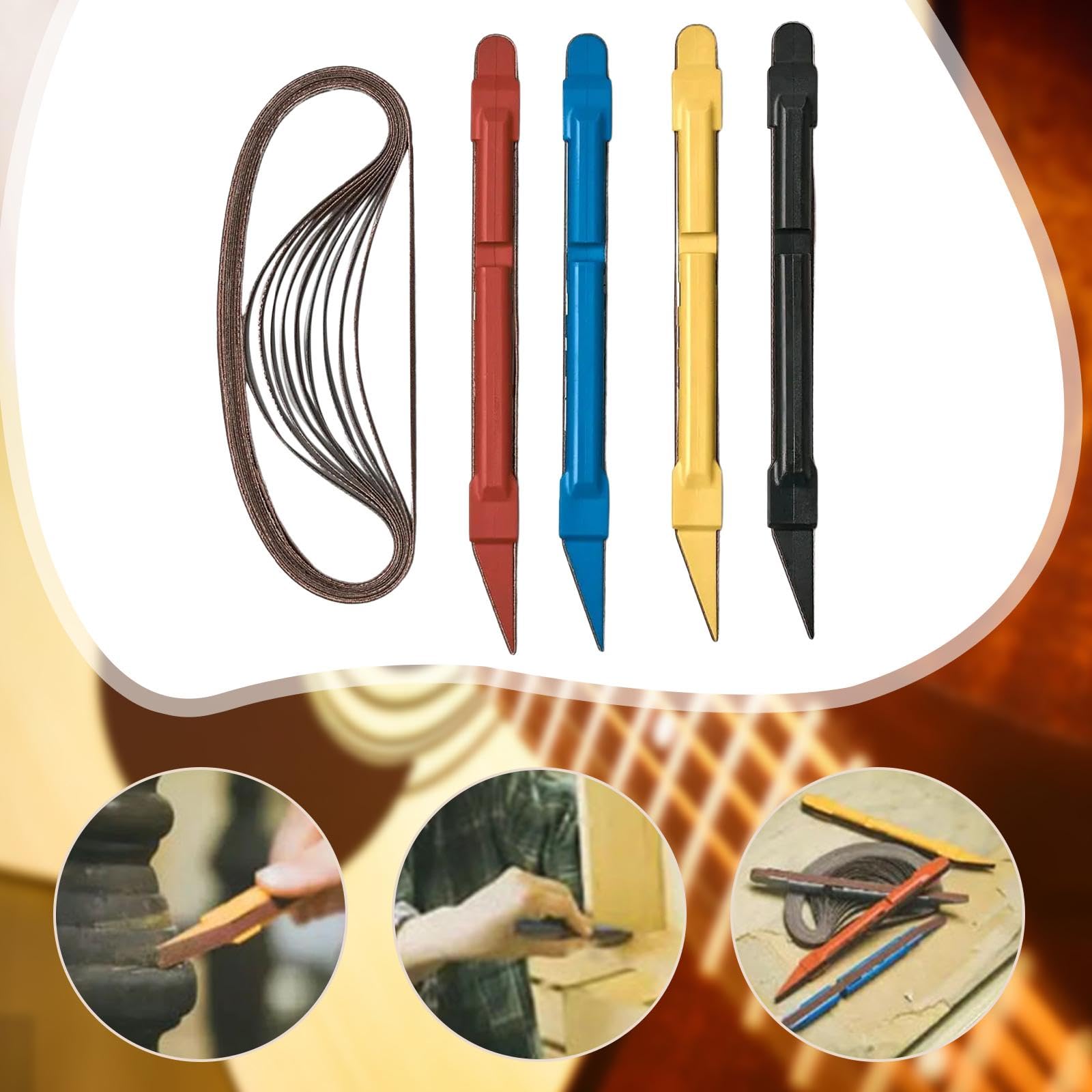Lot de 20 Bandes Abrasives Haute Performance pour Luthier, avec Stylo de Ponçage 4 Couleurs