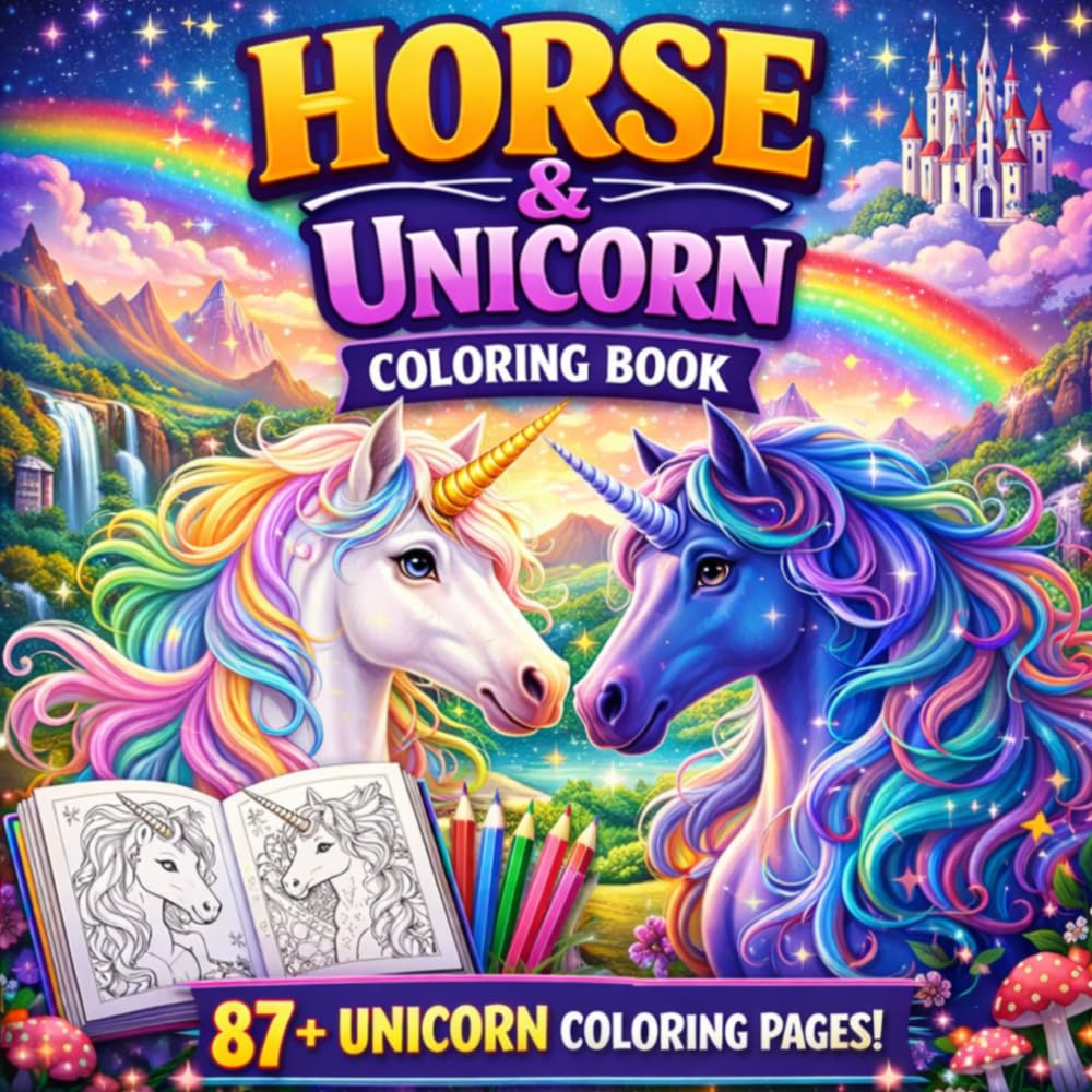 Magical Horse Unicorns Coloring Book.: Relaxing Fantasy Designs for Adults & Kids | Cute, Majestic Unicorn Horses for Stress Relief, Creativity & Fun.