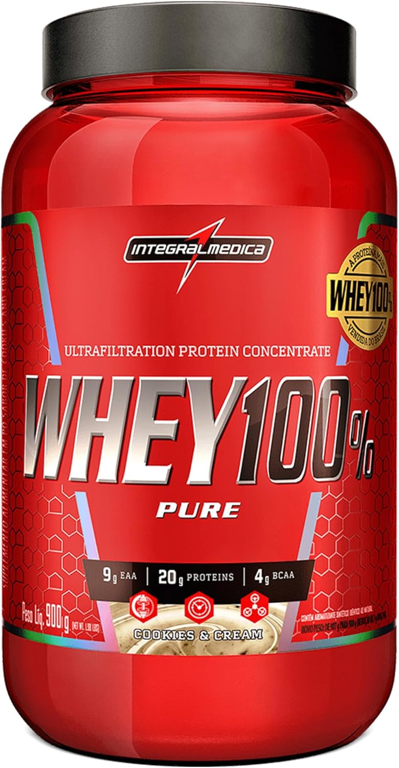 Integralmédica - Whey Protein Concentrado Cookies and Cream 100% Pure - 21g de Proteína por Scoop, Suplementação Alimentar Pós-Treino, Fórmula Enriquecida com BCAAs - Pote 900g Integralmédica - Whey Protein Concentrado Cookies and Cream 100% Pure - 21g de Proteína por Scoop, Suplementação Alimentar Pós-Treino, Fórmula Enriquecida com BCAAs - Pote 900g