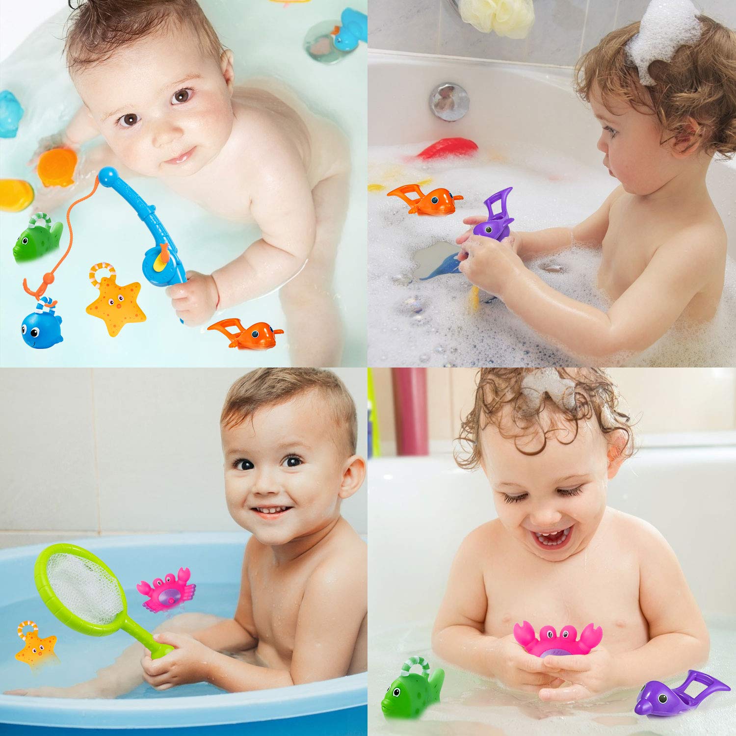 Giocattolo Pesca Magnetico 45 pezzi Fishing Game Magnetico Giocattolo da Bagno Canne da Pesca Giocattolo con Piscina Gonfiabile Giocattolo Divertente all'Aperto Regali Ottimi per Bambini