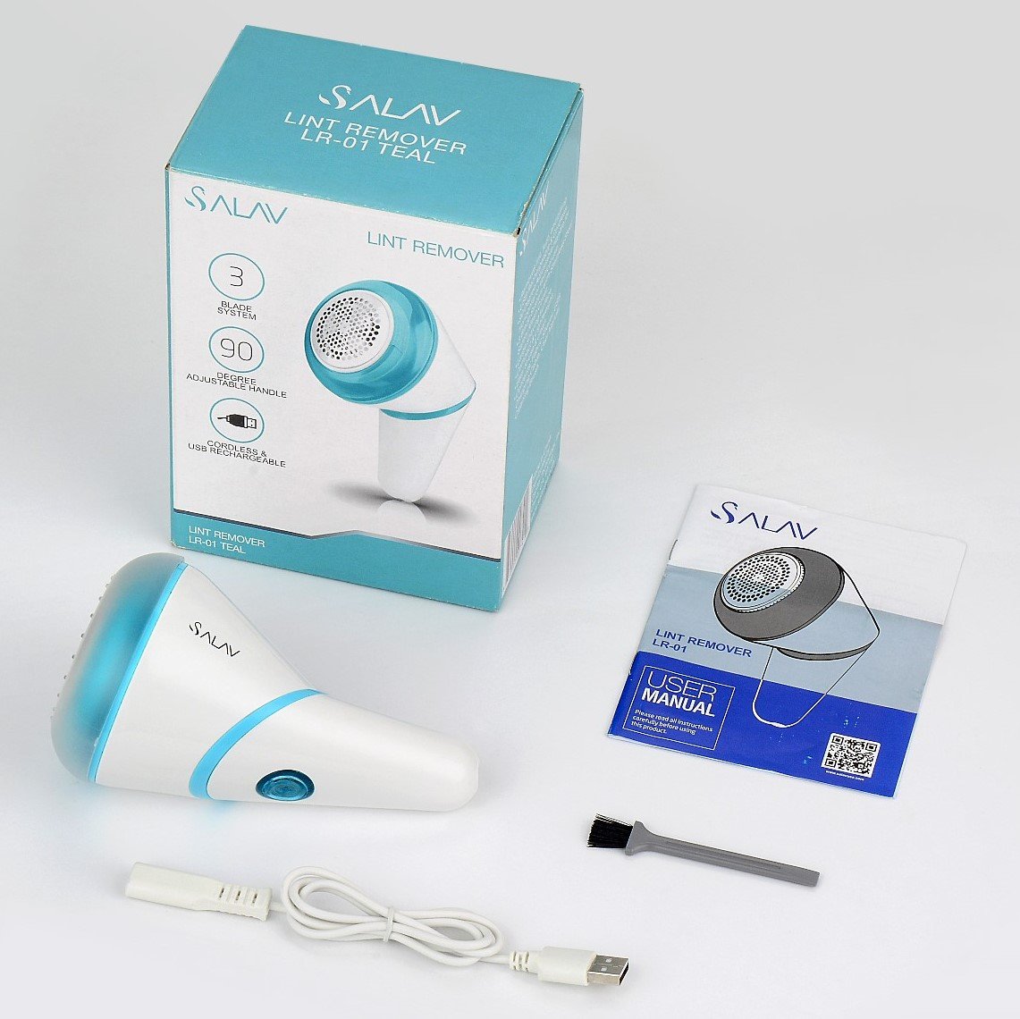 SALAV Afeitadora de Pelusas, removedor de Tela, sin batería, Recargable por USB, portátil, inalámbrico, con Cepillo para el hogar y los Viajes, Azul Hielo, LR-01