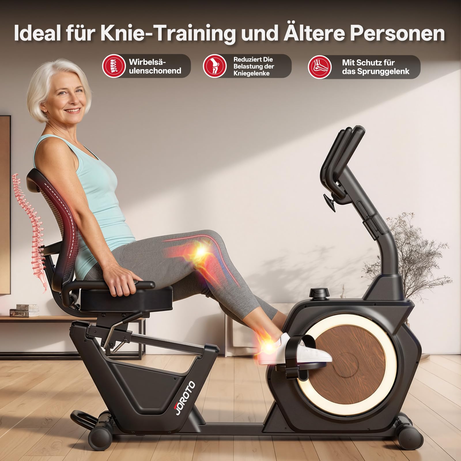 JOROTO JH50 Liegeergometer für Zuhause, Bluetooth liegefahrrad Heimtrainer mit App, 16 Widerstandsstufen, Verstellbarer Weiche Sitzfläche & Rückenlehne bis 182KG, LCD-Display, Herzfrequenzsensoren