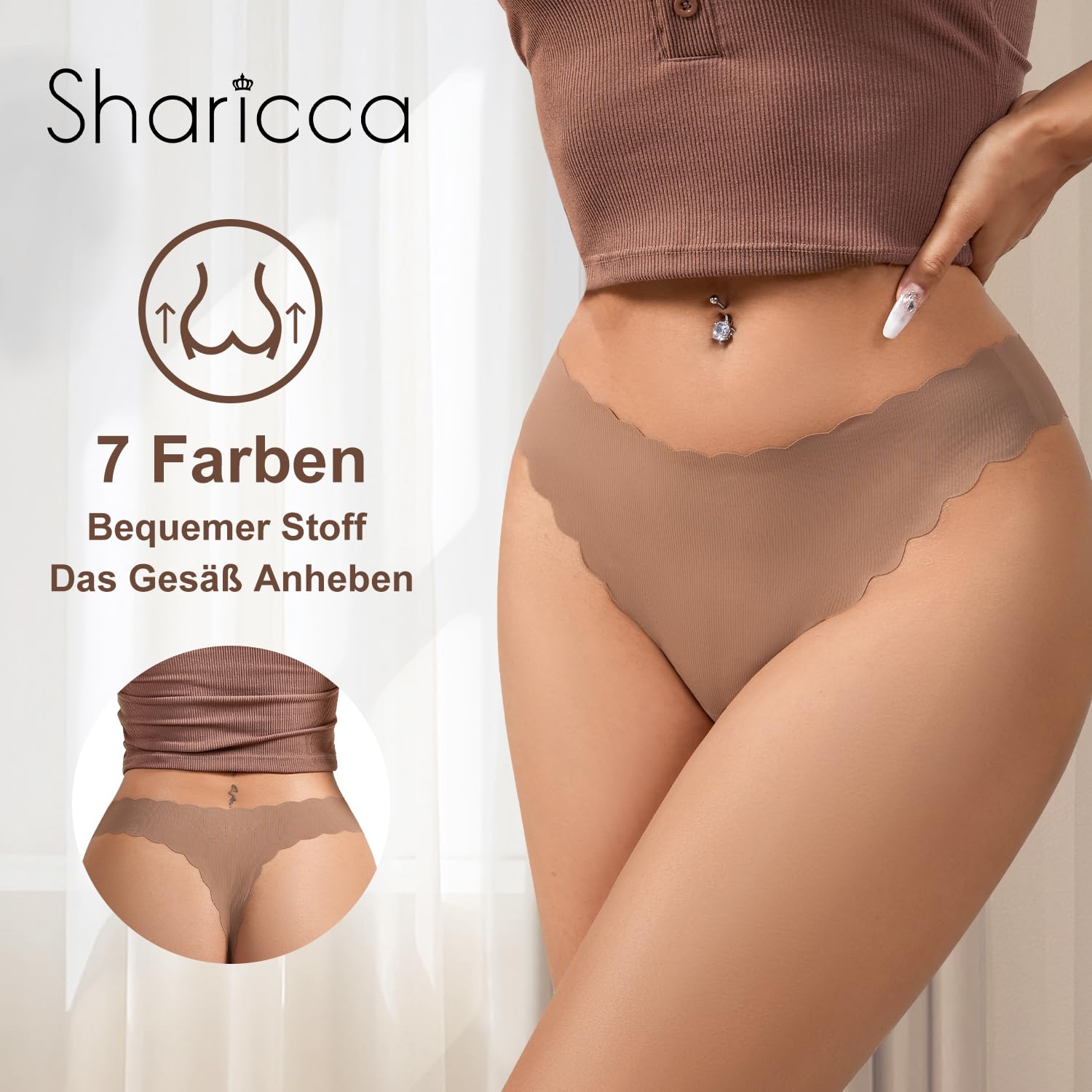 SHARICCA Sexy Thong sous Vêtements String Taille Haute pour Femme sans Couture Culotte Invisible Femme Lot de 4/6