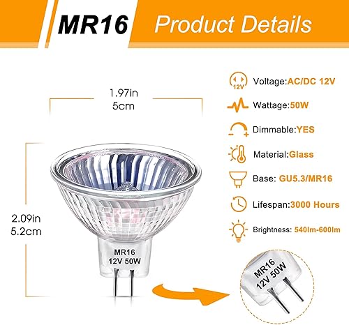 Miniatura 2 de Bombillas halógenas GU10, 120 V, 50 W, regulables, GU10+C, bombillas halógenas MR16 GU10 para luz de pista, luz empotrada, bombillas de campana