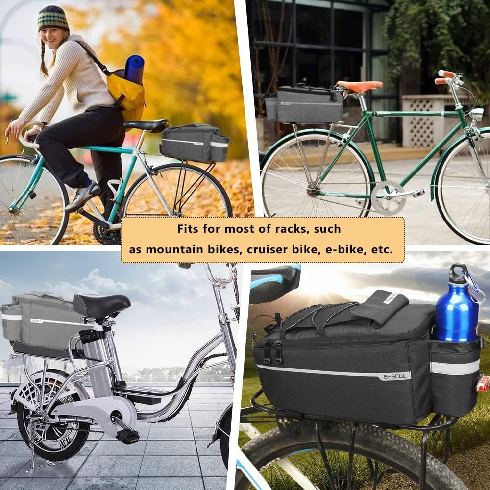 ZTZ Bike Rack Bag, Bicycle Rear Rack Storage Luggage, 8L Insulated Trunk Bag, Waterproof with Reflective Stripes (Grey) - Image 5