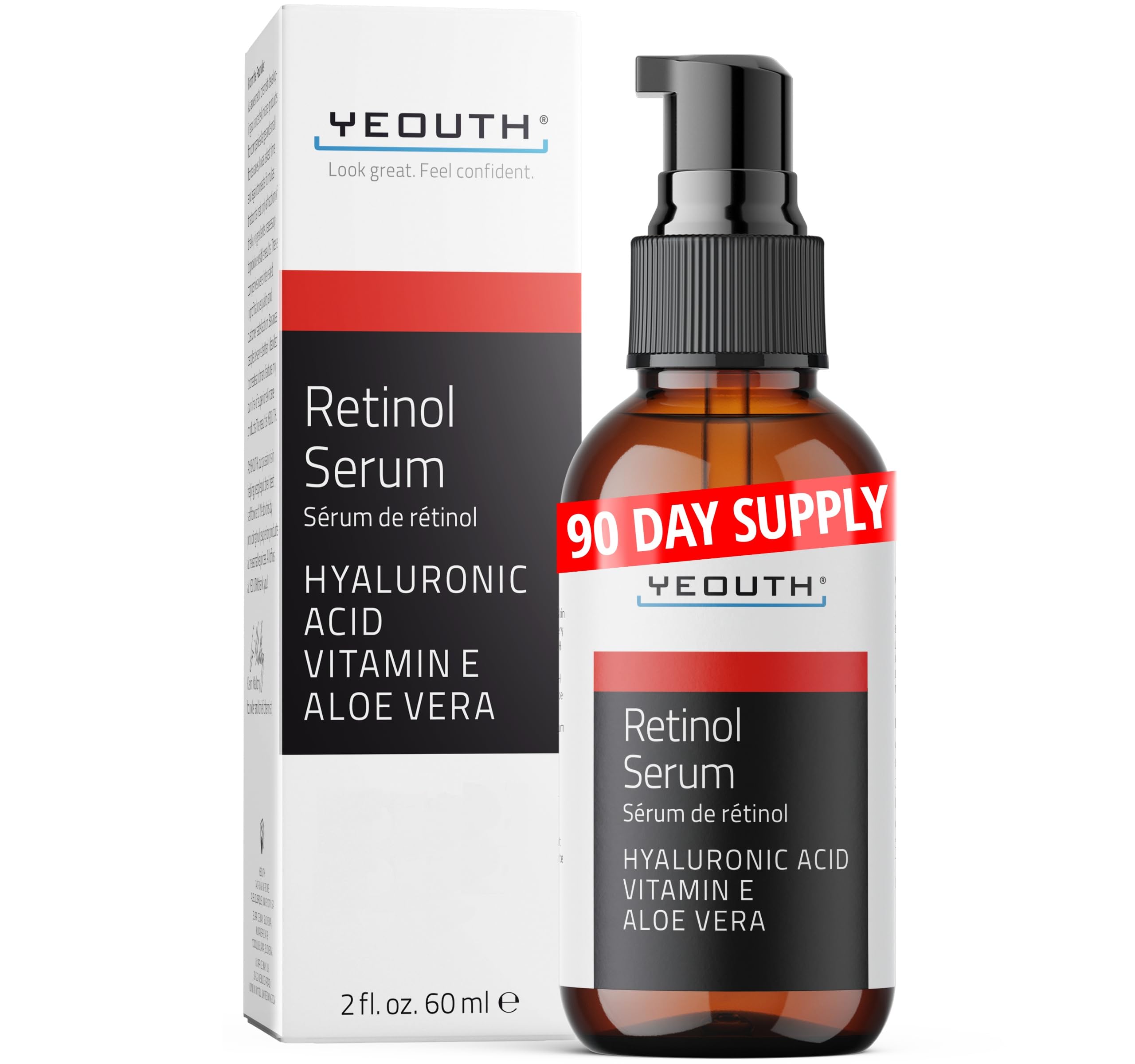 YEOUTH Retinol Serum for Face with Hyaluronic Acid & Vitamin E, Hydrating Night Retinol For Face Serum, Skin Care Products for Men & Women 60ml