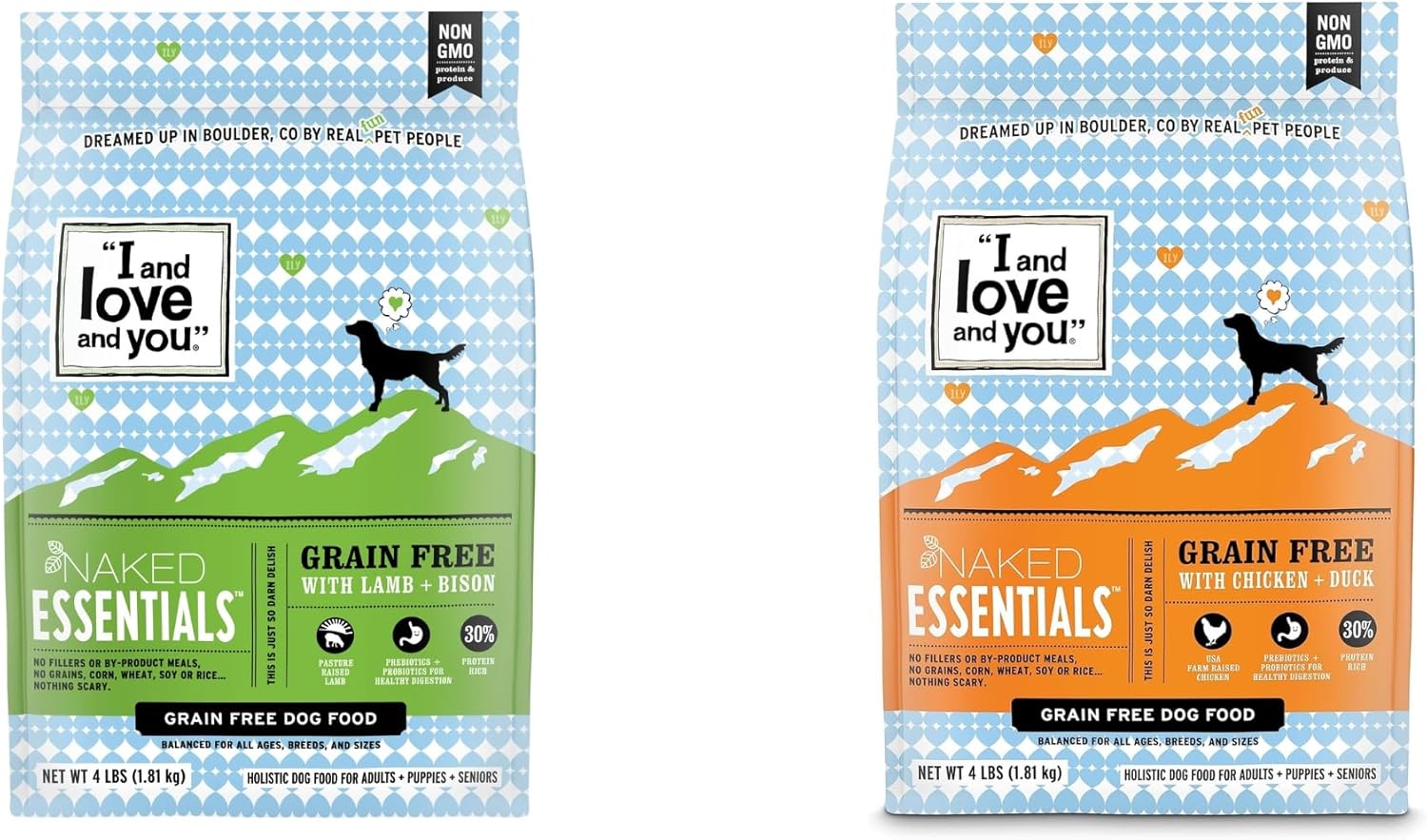 "I And Love And You" Naked Essentials Dog Food: Lamb & Bison + Chicken & Duck