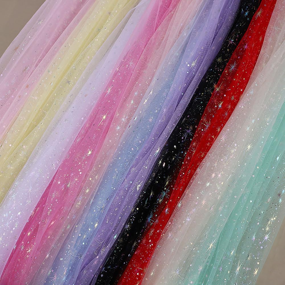 Tüllstoff Meterware mit Glitzernde Stern 2000×150cm Tüll Dekoband Weich Garn Tuch Tüll Deko Stoffe Hochzeit Tüllband Organza Stoffe zum Nähen für DIY Bekleidung Tutu Rock Schwarz 20 Meter