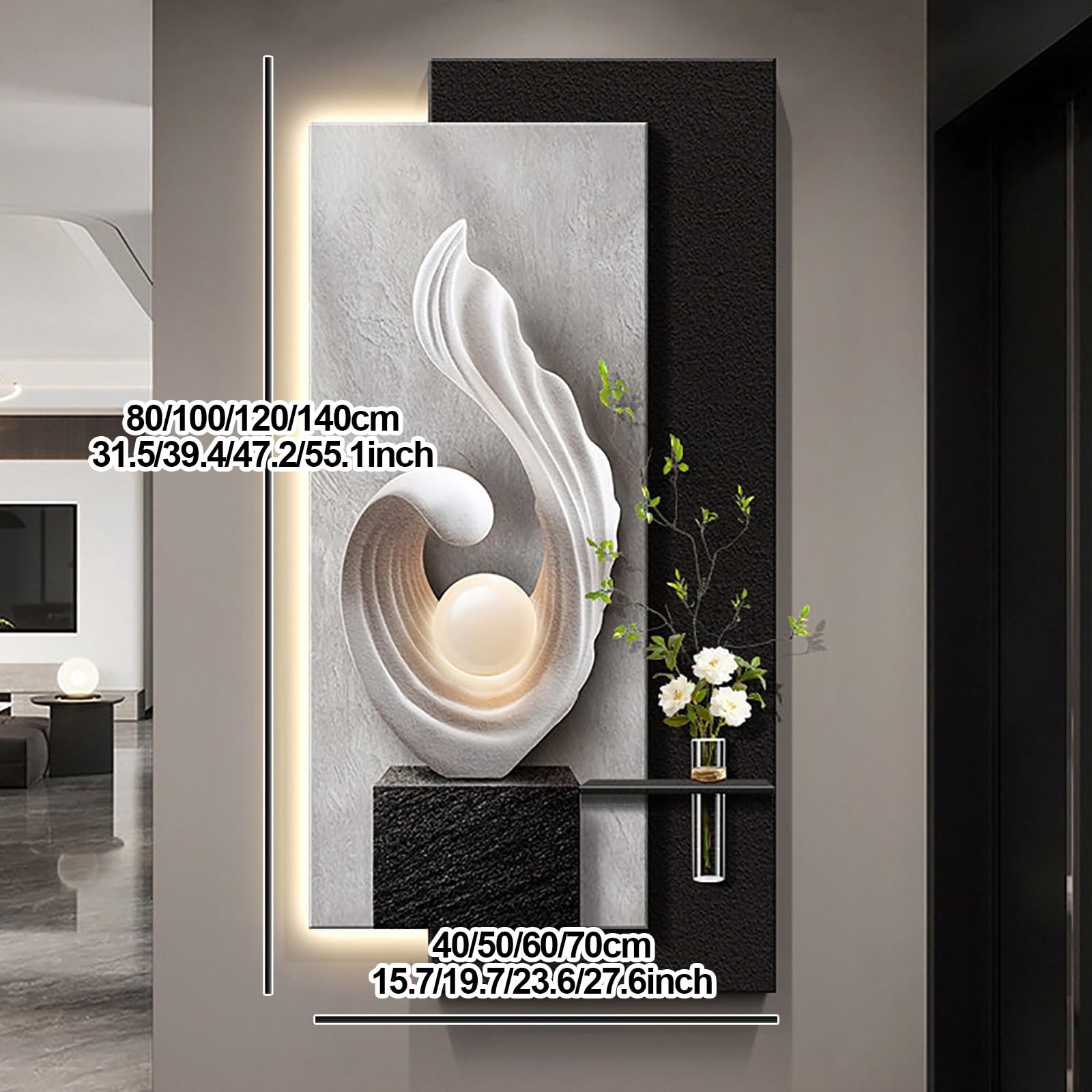 3D-Wandkunst-Dekor mit LED-Licht, moderne dekorative Malerei und Relief-Skulptur, kreatives hängendes Wandbild für Zuhause, Eingang oder Schlafzimmer, 120 x 60 cm