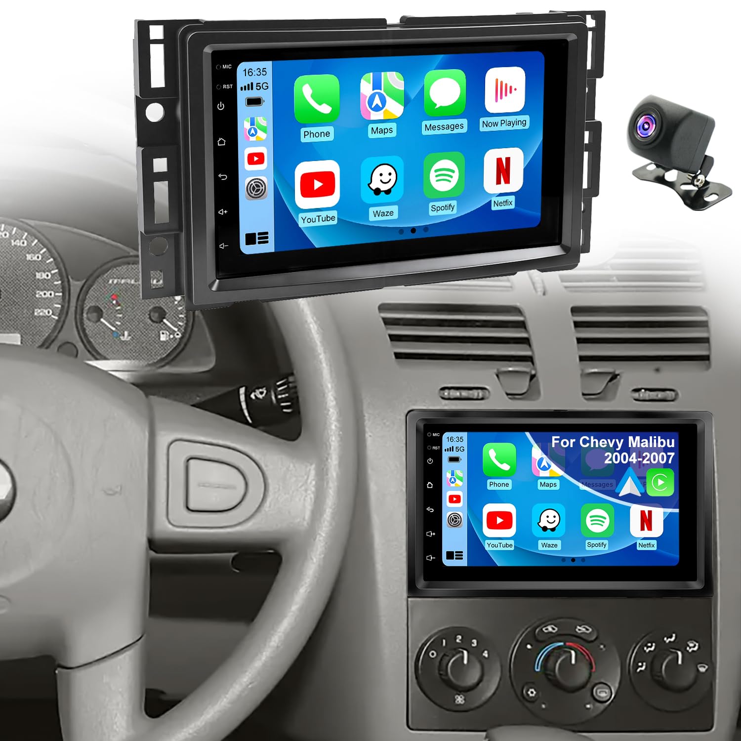 Photo 1 of 5G WiFi Upgrade Car Radio for Chevy Chevolet Malibu 2004 2005 2006 2007, 7 Inch Touch Screen Stereo Head Unit with Wireless Carplay Android Auto GPS Navigation FM Bluetooth SWC HD Backup Camera