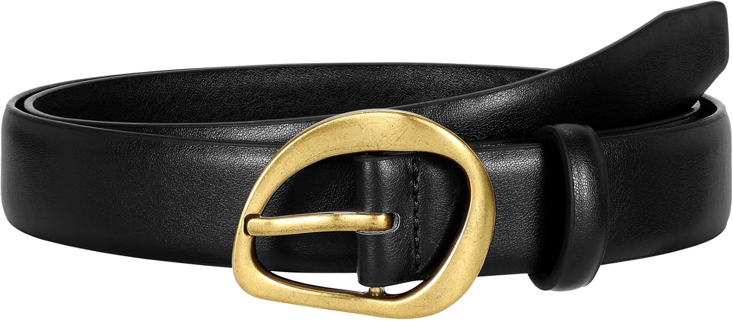 JASGOOD Leather Belts for Women Cute Casual Waist Belt with Gold Buckle Ladies for Jeans Pants Dresses