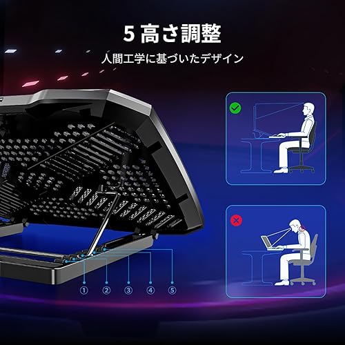 Miniatura 2 de Almohadilla de enfriamiento para laptop, soporte enfriador para laptop para portátiles de 12 a 15.6 pulgadas, 5 ventiladores silenciosos, soporte de