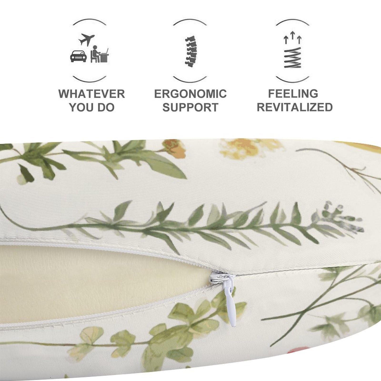 Almohada en forma de U con diseño de acuarelas de hierbas y flores, núcleo de almohada de espuma viscoelástica, cojín, proporciona apoyo para el cuello, almohada de viaje, adecuada para
