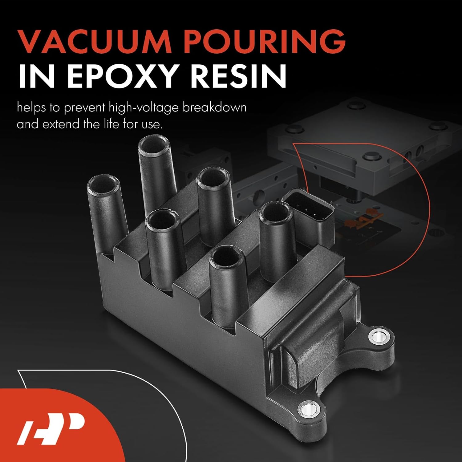 A-Premium Ignition Coil Pack Compatible with Ford, Mazda, Mercury - F-150 01-10, Ranger 01-08, Mustang 01-04, Cougar 01-02, B3000 01-08, Sable 01-05 - 2.5L, 3.0L, 3.8L, 4.2L - for 5F2Z-12029-AD