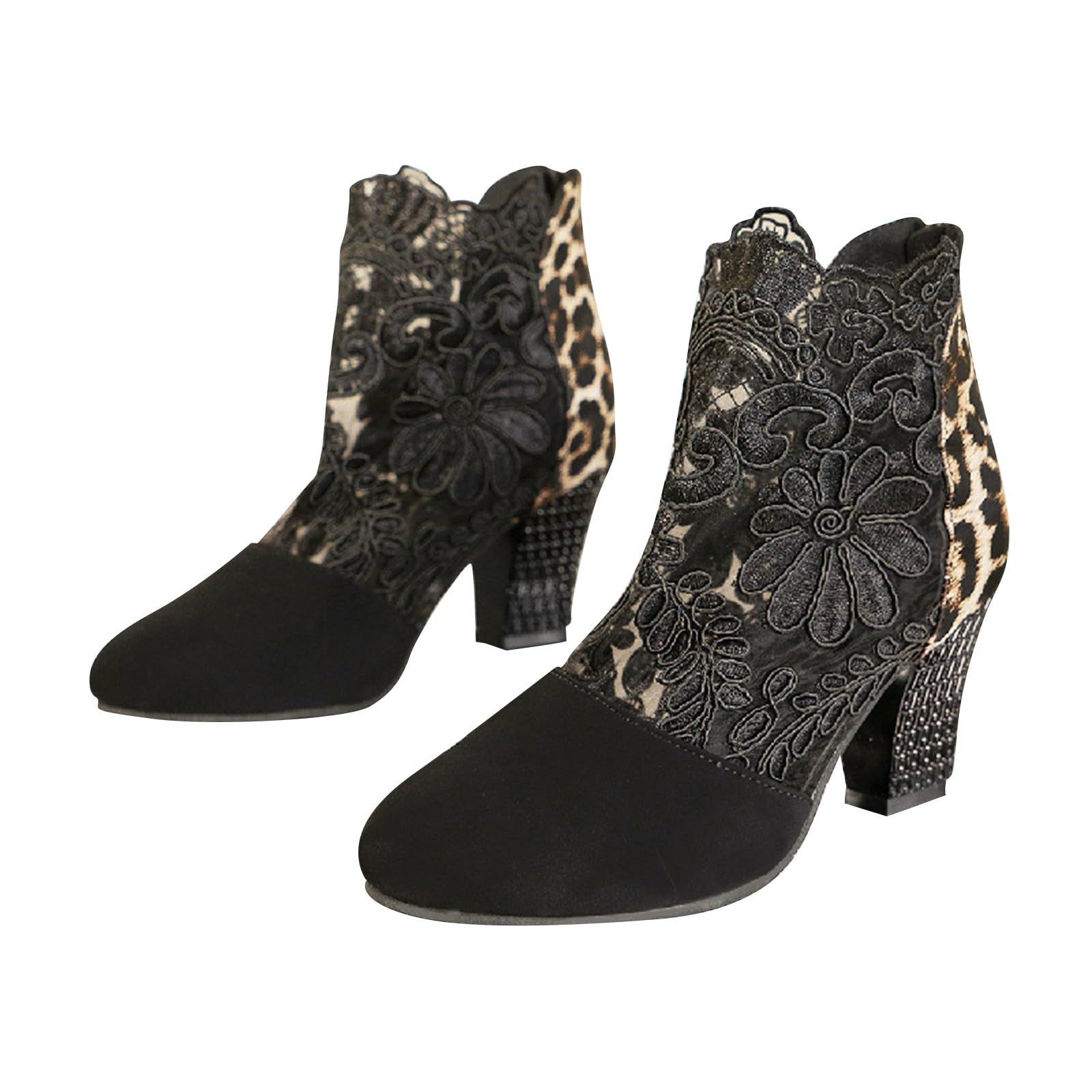 TDEOK Stivaletti da donna con tacco, eleganti, alla caviglia, in pizzo, con chiusura lampo laterale, tinta unita, moderni stivali invernali leggeri, Nero , 39 EU TDEOK Stivaletti da donna con tacco, eleganti, alla caviglia, in pizzo, con chiusura lampo laterale, tinta unita, moderni stivali invernali leggeri, Nero , 39 EU
