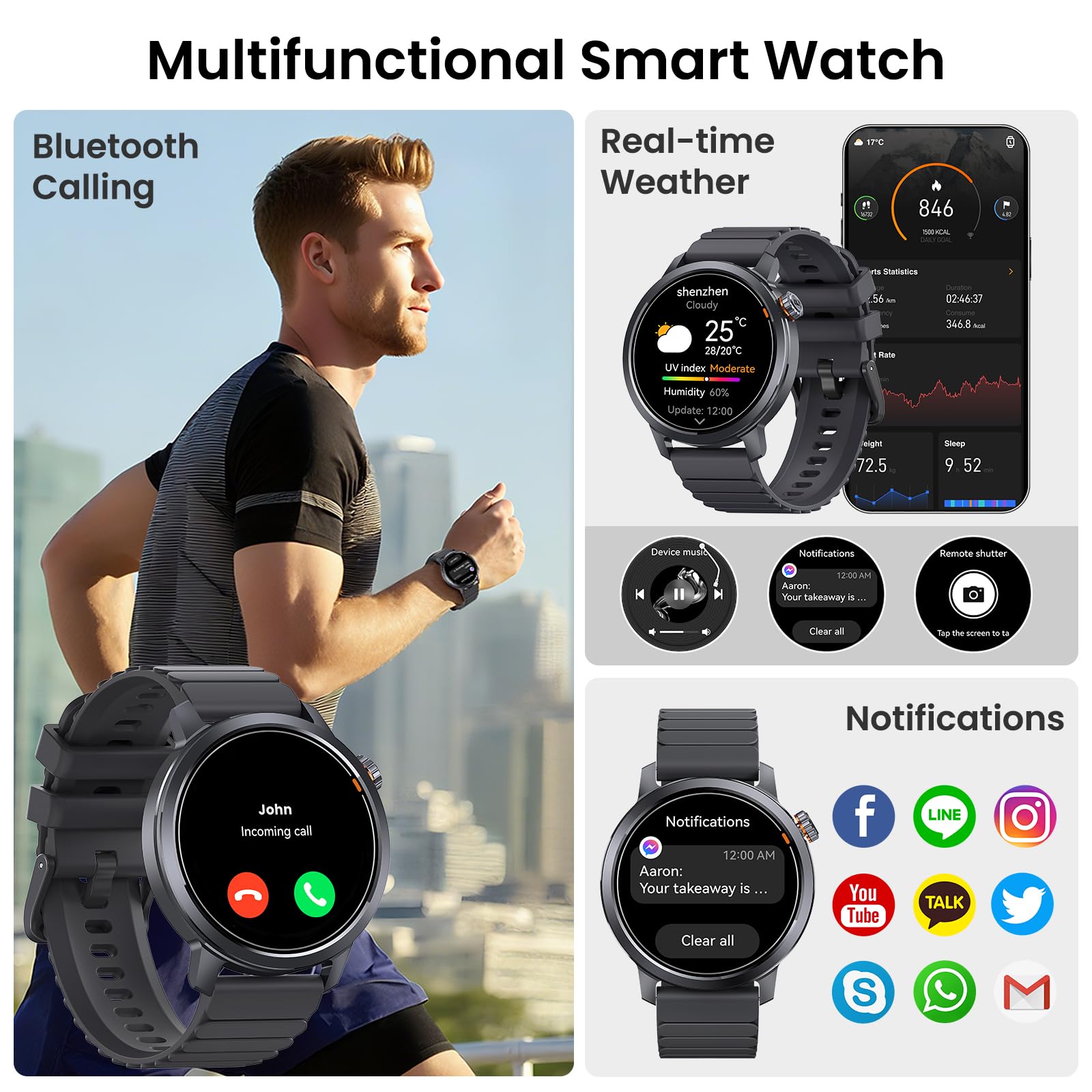 KOSPET Smartwatch z wyświetlaczem AMOLED o przekątnej 1,43" i połączeniami Bluetooth, czas pracy przez 18 dni, monitorem tętna, SpO2 i snu, 170+ trybów fitness, IP68, wodoodporny, kompatybilny z