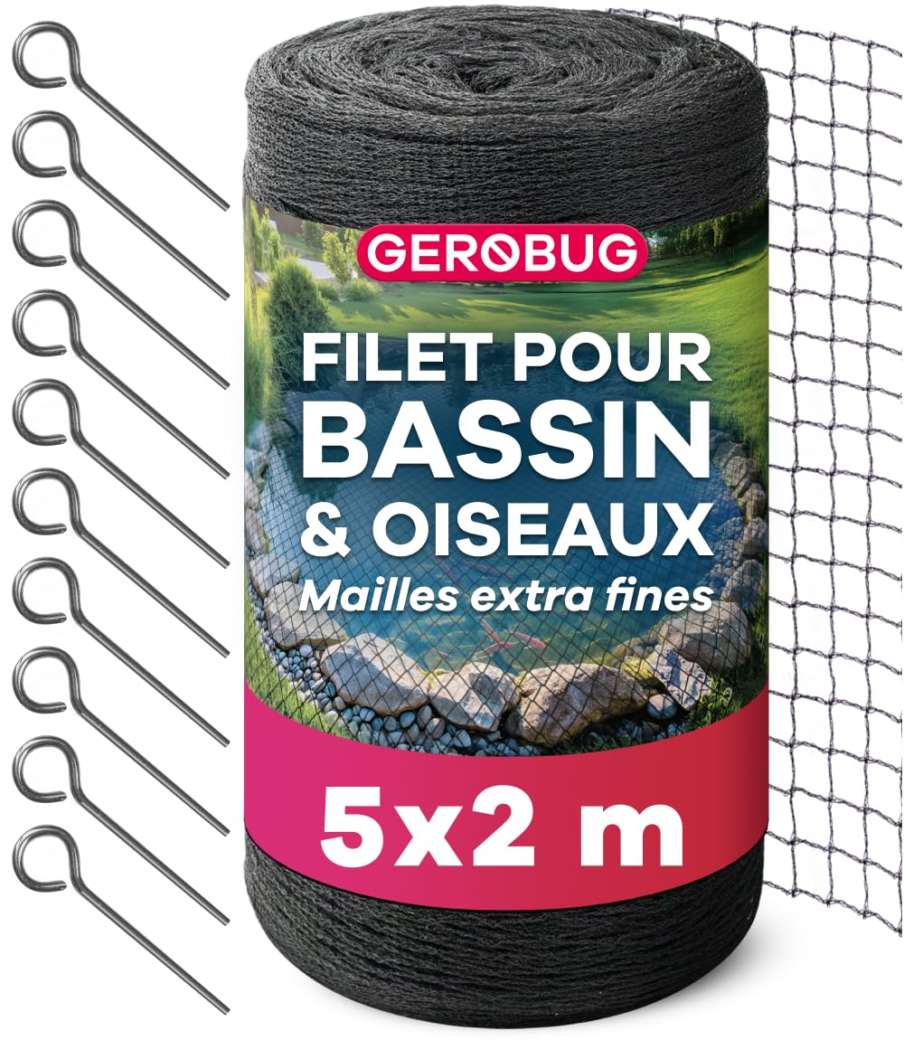 GEROBUG Filet de bassin mailles fines 5 x 2 m résistant aux intempéries UV protection hérons oiseaux filet