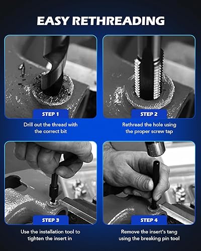 Miniatura 8 de Orion Motor Tech Kit de reparación de roscas helicoidales, juego de herramientas de reparación de roscas de 516"-18 con broca HSS e insertos de 30