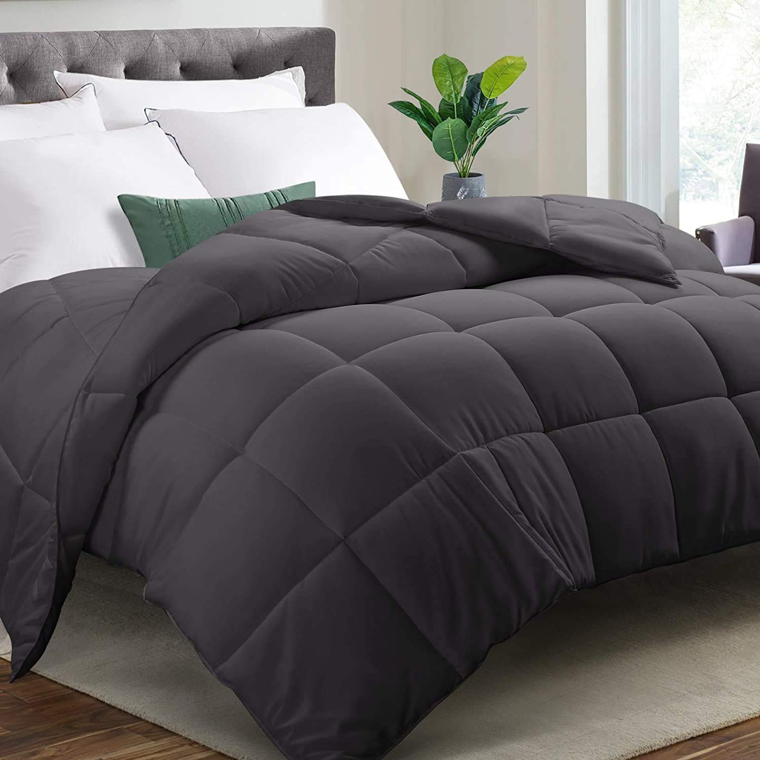 INDIAN DECOR 80415 King Down Alternative Comforter with Corner Tabs-Soft Duvet Insert Quilted-Stand Alone-Hypoallergenic-Machine Washable Warm Fluffy 96x104 Inch